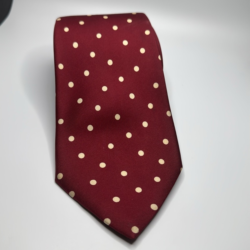 FENDI Maroon Polka Dot Silk Tie Italy 57”/3 1/2” - Picture 3 of 6